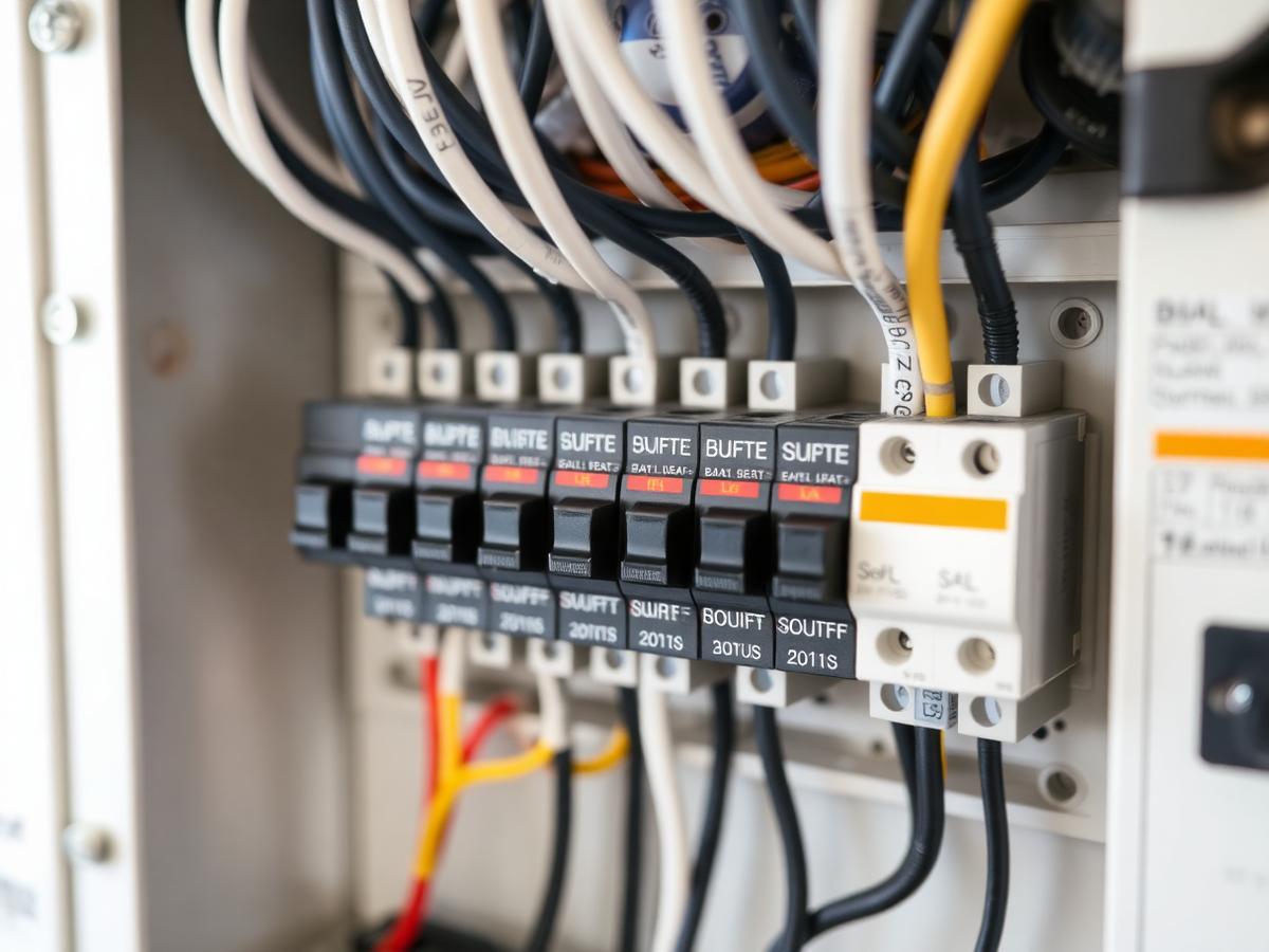 Neatly wired modern consumer unit with labelled circuit breakers
